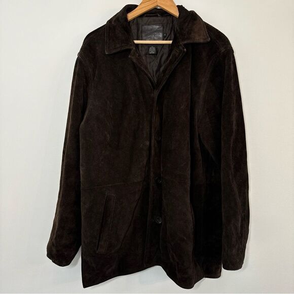 J. Crew Men's Suede Leather Jacket Medium Brown Quilted Lining Heavy Ranch - Picture 1 of 9